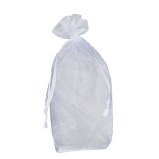 Sacchetti di organza con soffietto inferiore e chiusura a nastro di raso 
