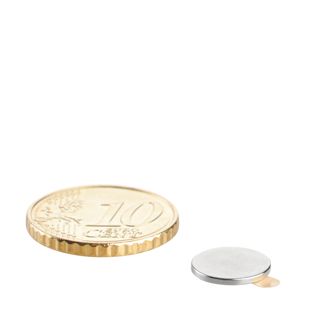 Disco magnetico al neodimio, autoadesivo, superfici adesiva al Polo Sud, 10 mm x 1  mm, N35 