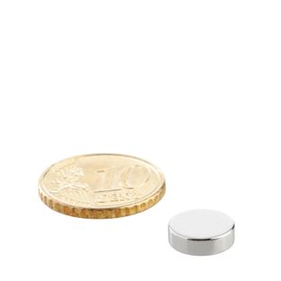 Disco magnetico al neodimio 10 mm x 3 mm   | N42, assiale (parallelo all'altezza) 