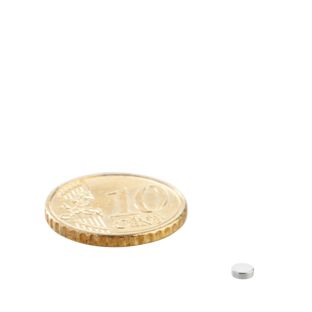 Disco magnetico al neodimio 3 mm x 1 mm   | N48, assiale (parallelo all'altezza) 