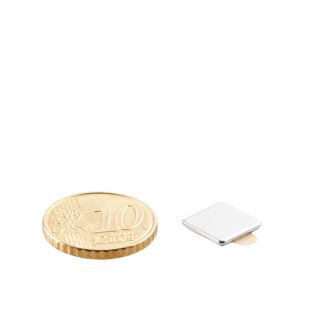 Cuboide magnetico al neodimio, autoadesivo, nichelato 10 x 10 mm  | 1 mm