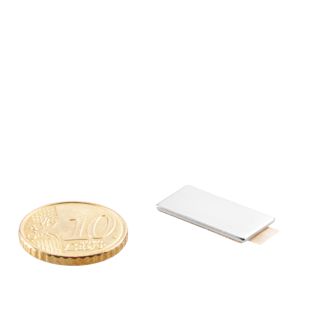 Cuboide magnetico al neodimio, autoadesivo, nichelato 20 x 10 mm  | 1 mm