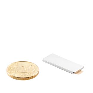 Cuboide magnetico al neodimio, autoadesivo, nichelato 25 x 10 mm | 1,5 mm