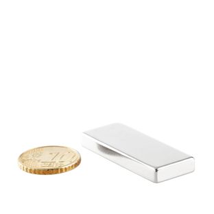 Blocchetto magnetico al neodimio, nichelato 40 x 15 mm | 5 mm