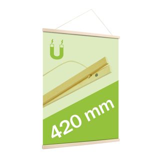 Profilo porta poster in legno, con cordino da appendere e attacco magnetico 420 mm | Pino 
