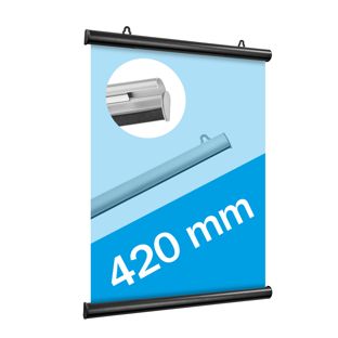 Profilo porta poster, in alluminio, apribili 420 mm | nero 