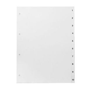 Divisori per raccoglitori formato A4, 10 parti (1-10), bianco (1 set) 
