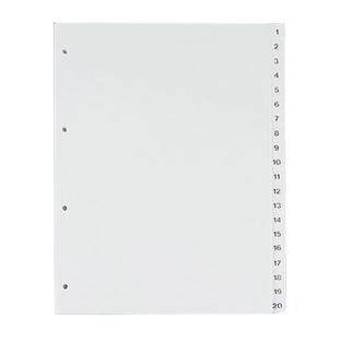 Divisori per raccoglitori formato A4, 20 parti (1-20), bianco (1 set) 