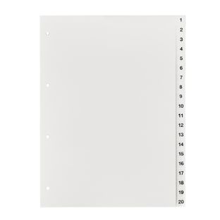 Divisori A4, numeri da 1 a 20, perforazione a 4 fori, cartoncino, bianco  