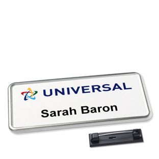 Targhetta portanome Icon® ‘Quick Print’ cromo  | Spilla in acciaio inossidabile 