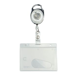 Buste porta badge in plastica rigida con portachiavi estensibile bianco|trasparente  | con incavo per il pollice, opaco 