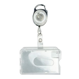 Buste porta badge in plastica rigida con portachiavi estensibile bianco|trasparente  | con incavo per il pollice, lucidato 
