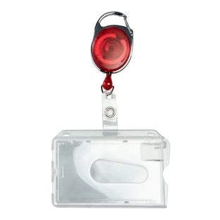 Buste porta badge in plastica rigida con portachiavi estensibile rosso  | con incavo per il pollice, lucidato 
