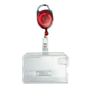Buste porta badge in plastica rigida con portachiavi estensibile rosso  | con incavo per il pollice, opaco 