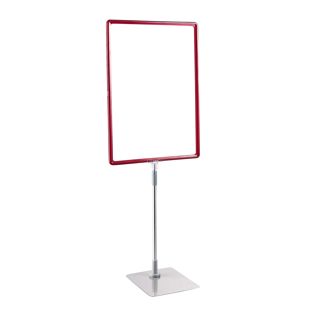 Cornice per poster con piantana telescopica (set) A3 rosso  | superficie di base: grigio  | Piantana in alluminio regolabile da 300 a 500 mm 