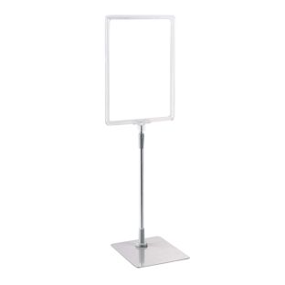 Cornice per poster con piantana telescopica (set) A4 trasparente  | superficie di base: grigio  | Piantana in alluminio regolabile da 300 a 500 mm 