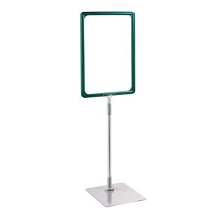 Cornice per poster con piantana telescopica (set) A4 verde  | superficie di base: grigio  | Piantana in alluminio regolabile da 300 a 500 mm 