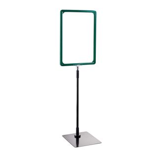 Cornice per poster con piantana telescopica (set) A4 verde  | superficie di base: nero  | Piantana in alluminio regolabile da 300 a 500 mm 