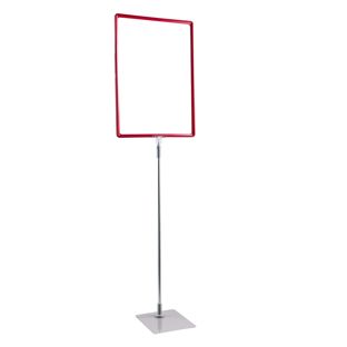Cornice per poster con piantana telescopica (set) A3 rosso  | superficie di base: grigio  | Piantana in alluminio regolabile da 600 a 900 mm 
