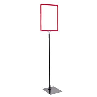 Cornice per poster con piantana telescopica (set) A4 rosso  | superficie di base: nero  | Piantana in alluminio regolabile da 600 a 900 mm 