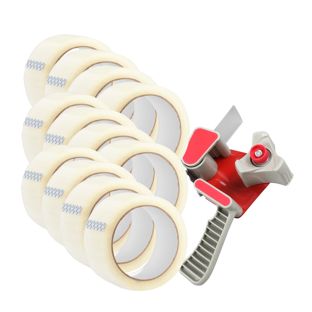 Dispenser per nastro da imballaggio e 12 rotoli di nastro da imballaggio, trasparente 