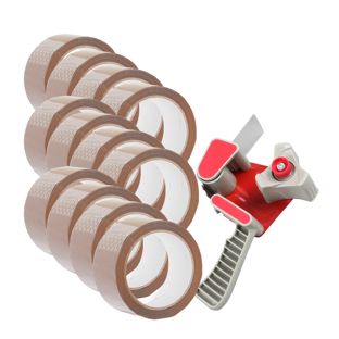 Dispenser per nastro da imballaggio e 12 rotoli di nastro da imballaggio, marrone 