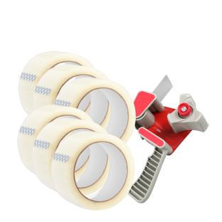 Dispenser per nastro da imballaggio e 6 rotoli di nastro da imballaggio, trasparente 