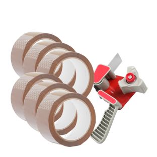 Dispenser per nastro da imballaggio e 6 rotoli di nastro da imballaggio, marrone 