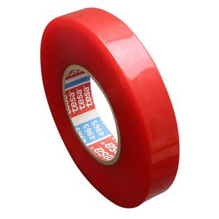 tesa 4965, nastro biadesivo di PET, adesivo acrilico molto forte, copertura di pellicola rossa 