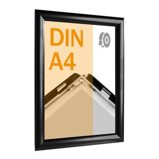 Cornice a scatto, alluminio, A4, autoadesivo nero  | Ad angolo squadrato 