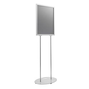 Espositore poster A2 bifacciale, piede ovale argento 