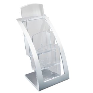 Porta brochure, polistirolo/ ABS, trasparente PTXB 3 x 1/3 A4  | argento 