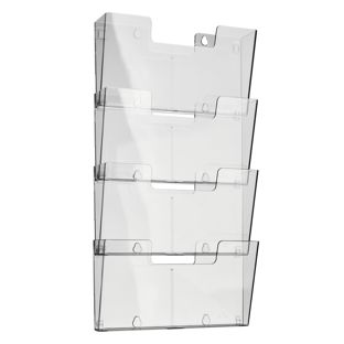 Porta brochure da parete, polistirolo, trasparente PTXK formato orizzontale | A4