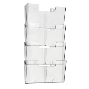 Porta brochure da parete, polistirolo, incl. divisori, trasparente PTXK formato orizzontale | A4 + A5