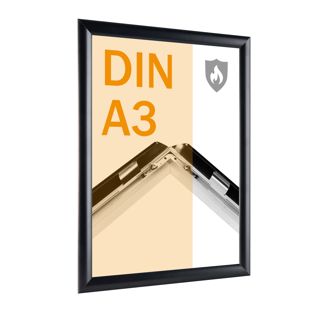 Cornice a scatto antincendio A3 con certificazione B-s1, d0 con foglio di copertura in PET  | nero 