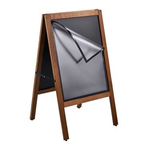Cavalletto lavagna in legno COMBI, A2, con lavagna da gesso e cornice magnetica, aspetto legno 