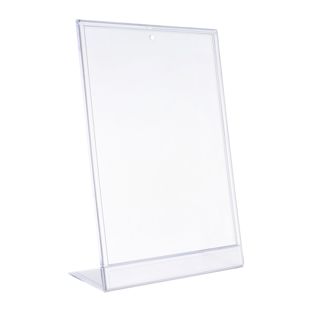 Porta avvisi da banco con base a L, A4, verticale, PS + PVC 