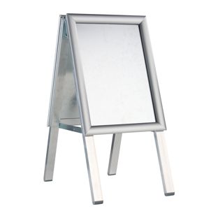 Cavalletto pubblicitario SOLID-STOP A4 Outdoor, profilo di 25 mm, angoli squadrati, argento 
