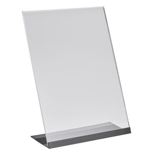 Porta avvisi da banco a L in acrilico con base in alluminio A4  | trasparente|nero 