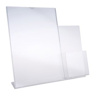 Porta avvisi da banco a L A4 verticale con scomparto separato per brochure 1/3 A4 