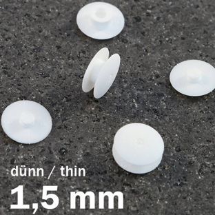 Occhielli a pressione in plastica, versione sottile, trasparente bianco  | 1.5 mm | 10 mm