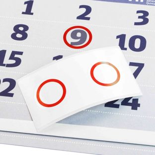 Segnagiorno statico per calendari, ø = 36 mm,  bordo rosso traslucido 