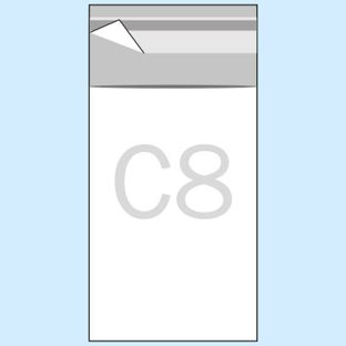 Buste con patella di chiusura, plastica OPP, trasparente 60 x 82 mm - C8 