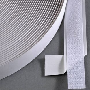 Nastro a strappo autoadesivo, uncino (maschio) (rotolo con 25 m) 20 mm | bianco 