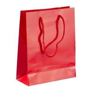 Borsa regalo con cordoncino, 20 x 25 x 8 cm, rosso, lucido 