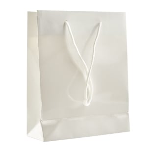 Borsa regalo con cordoncino, 20 x 25 x 8 cm, bianco, lucido 