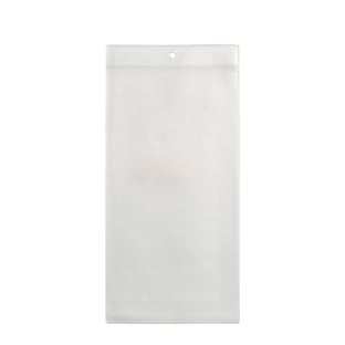 Tasche trasparenti da appendere formato lungo verticale, bordo con foro rotondo 