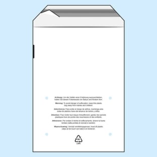 Sacchetti con patta con avvertenza antisoffocamento, plastica PE riciclata, trasparente 350 x 430 mm