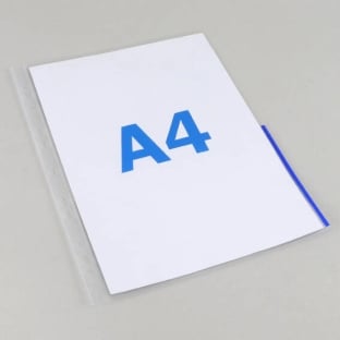Buste per raccoglitori A4, bordo colorato su metà lato, plastica PP blu