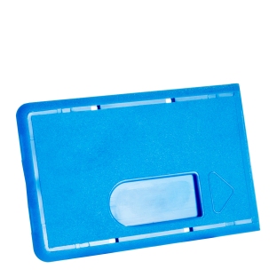 Custodia carta di credito plastica dura con fessura per il pollice, blu 